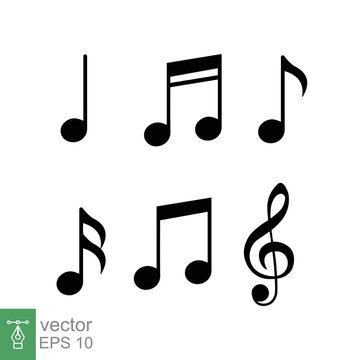 Music notes icons set Simple flat style. Sound, clef, key, sheet, silhouette sign collection, melody concept. Vector illustration design isolated on white background. EPS 10.