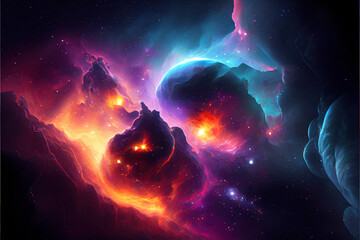 Galaxies and Nebula in space cosmos background, Generative AI