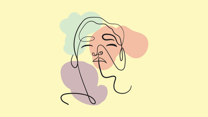 A simple, yet striking hand-drawn representation of a woman's face in the form of a single, uninterrupted line on an abstract geometric background Boho Wall Print Digital Print