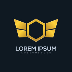 Luxury shield wings logo template in gold color