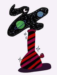 hand drawn illustration of a magic wand, Modern flat with universe dream art style.