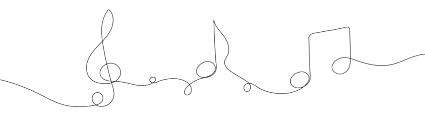 Foto op Plexiglas Een lijn Continuous one line treble clef and notes, musical notes, A or La. Stock vector illustration