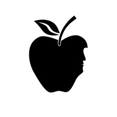 Black apple fruit symbol graphic vector illustration with hidden face silhouette in its design.