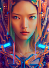 Mechanical Goddess #9 - Asian woman face created with generative AI 
