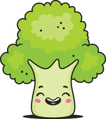 Cute kawaii broccoli character vector cartoon illustration