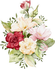 Watercolor arrangement with beautiful rose bouquet