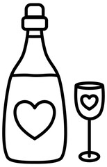 Valentine love bottle of wine outline
