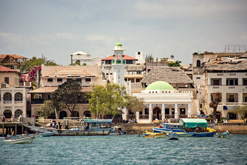 Shore view of Shela town in Lamu island, old white houses in Lamu, Kenya
