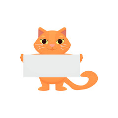 Obraz premium A cartoon ginger cat holds an empty banner. Vector