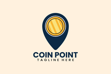 Flat modern gold coin pin point logo template vector illustration