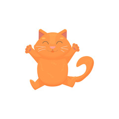Cartoon cat is resting, relaxing, enjoying. Funny red-haired character. Vector illustration.