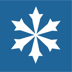 White hexagonal snowflake on a blue background. A unique author's snowflake to decorate the winter holidays. Vector image of a Christmas symbol.