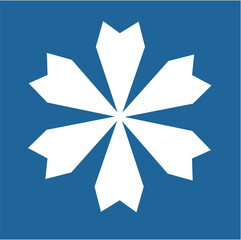 White hexagonal snowflake on a blue background. A unique author's snowflake to decorate the winter holidays. Vector image of a Christmas symbol.