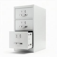 Closeup of a file cabinet 3d render isolated on a white background - obrazy, fototapety, plakaty