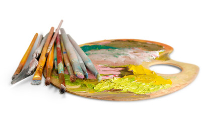 Artist's palette and art paint brushes