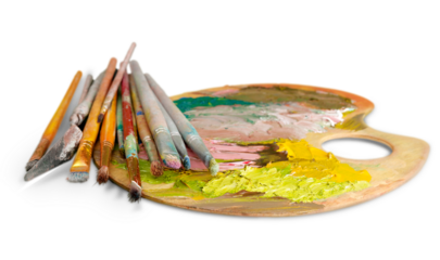 Artist's palette and art paint brushes