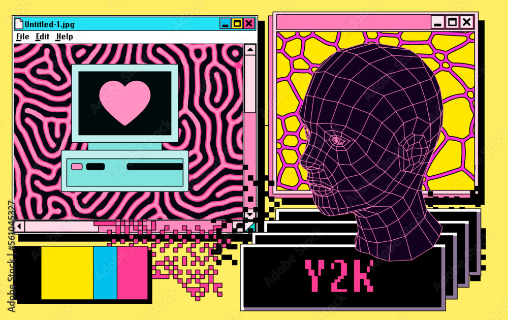 Poster collage of a user interface elements in vivid acid bold colors. vector illustration for it and data 