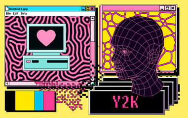 Fototapeta premium Collage of a user interface elements in vivid acid bold colors. Vector illustration for IT and data science subjects. 