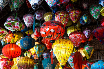 Many colorful  lanterns hanging in Vietnam for Tet Lunar New Year