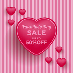 Valentine's Day Discount 50% Off Poster or banner with lots of hearts
