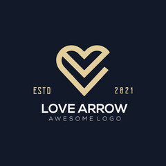 Luxury love arrow logo illustration golden style gold color for the company