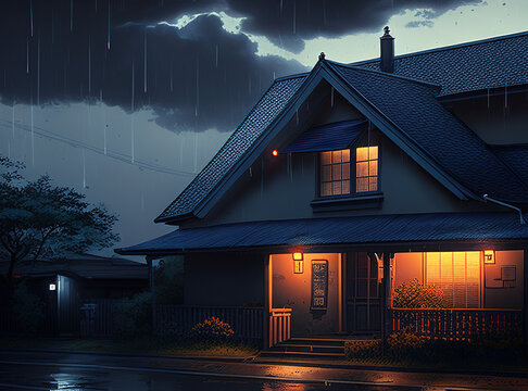 Rain and the Charm of Japanese Houses AI generated image