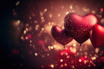 red balloons with bokeh background, generative ai composite