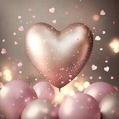 pink heart balloons with bokeh background, generative ai composite

