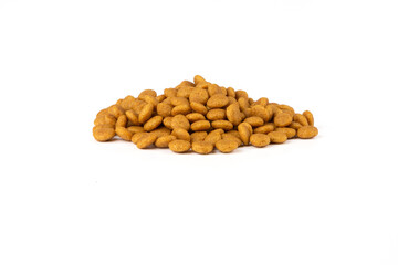 Dried pet food isolated on white background.