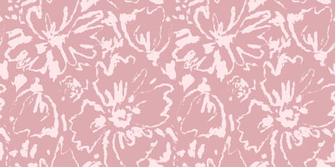 Floral vintage seamless pattern. Subtle pink palette botanical background. Vector design textiles, paper, wallpaper.