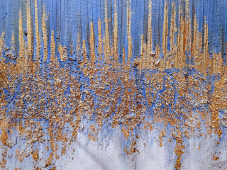 Fragment abstract oil paintings in blue, white and gold colors. Color texture. Fragment of artwork. Brush strokes of paint. Modern art.