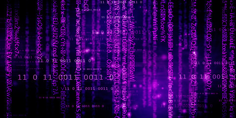 2d illustration abstract digital binary data on computer screen