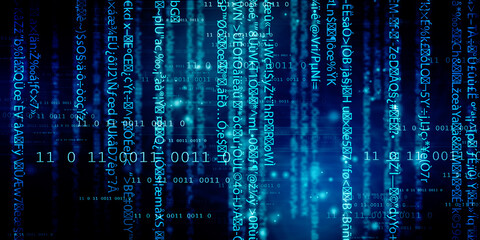 2d illustration abstract digital binary data on computer screen