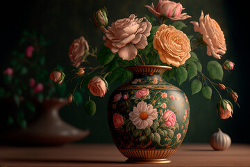 Obraz premium A delightful bouquet of roses in a vase. Generated by Ai