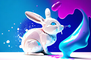 rabbit blob art water color paint glob art background Generative AI