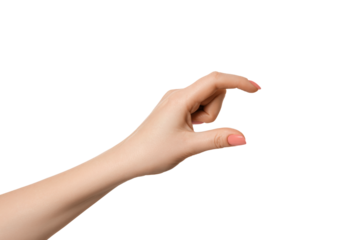 Female hand as if holding something or showing size, isolate empty hands.