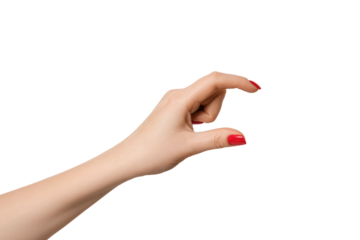 Female hand as if holding something or showing size, isolate empty hands.