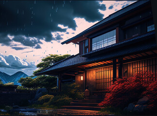 Fototapeta na wymiar Japanese Houses Built for the Rain: A Photo Journey Image created with Generative AI technology.