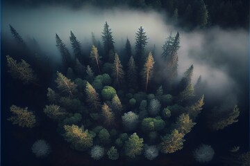 Fototapeta na wymiar Forest landscape view from above. foggy forest.. Generative AI