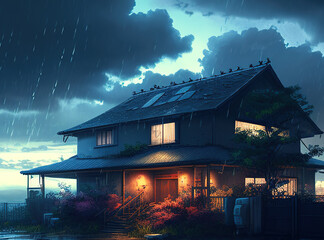 Rain and the Japanese House: A Study in Serenity (AI Generated)