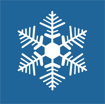 White hexagonal snowflake on a blue background. A unique author's snowflake to decorate the winter holidays. Vector image of a Christmas symbol.