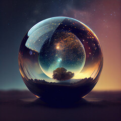 universe, bubble, glass orb, galaxy, space, abstract, surreal