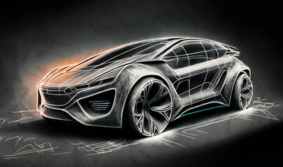 Naklejka premium Modern car design sketch. Generative AI