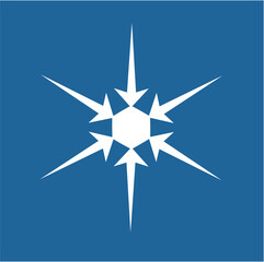 White hexagonal snowflake on a blue background. A unique author's snowflake to decorate the winter holidays. Vector image of a Christmas symbol.