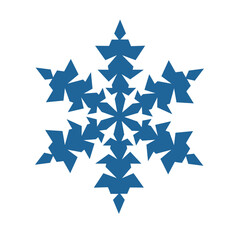 Blue hexagonal snowflake on a white background. A unique author's snowflake to decorate the winter holidays. Vector image of a Christmas symbol.