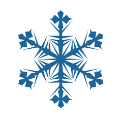 Blue hexagonal snowflake on a white background. A unique author's snowflake to decorate the winter holidays. Vector image of a Christmas symbol.