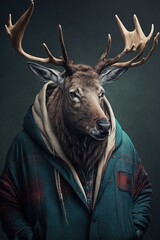 Elk wearing fashion urban streetwear..Generative AI