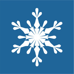 Blue hexagonal snowflake on a white background. A unique author's snowflake to decorate the winter holidays. Vector image of a Christmas symbol.