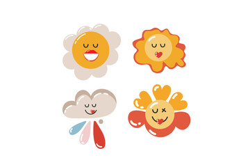 Fototapeta premium Retro Valentine's day illustrations. Set of different hand drawn love elements. Holiday concept. Variety of isolated Valentine stickers for print. Heart, Chamomile, Flowers, Smile
