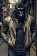 Fototapeta na wymiar Gorilla0 wearing fashion urban streetwear..Generative AI